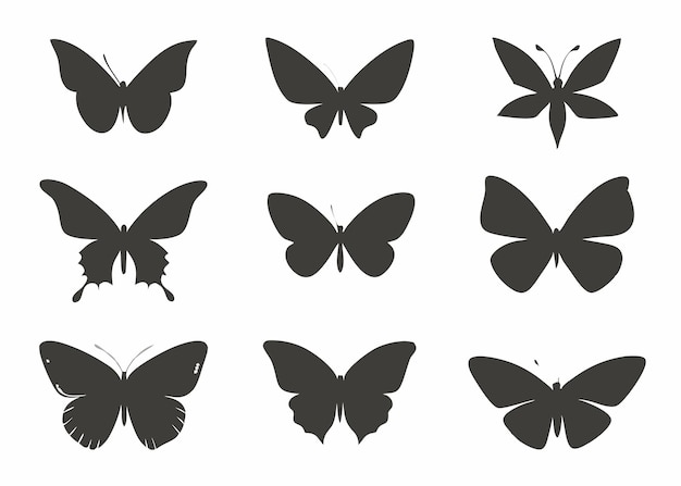 Butterflies silhouette collection on white background