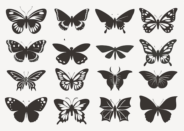 Vector butterflies silhouette collection on white background