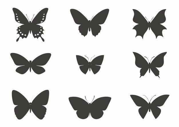 Vector butterflies silhouette collection on white background