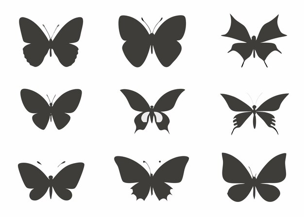 Vector butterflies silhouette collection on white background