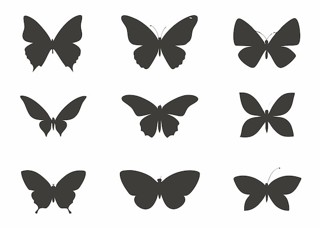 Butterflies silhouette collection on white background