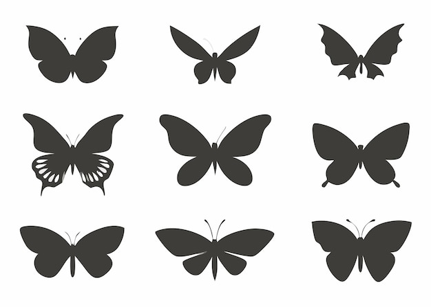 Vector butterflies silhouette collection on white background