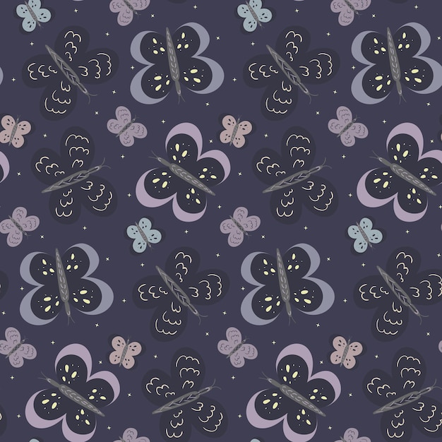 Butterflies in summer night sky with stars pattern