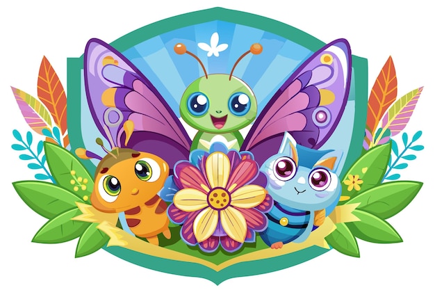 butterfliesanimalcutebadgeillustration 37