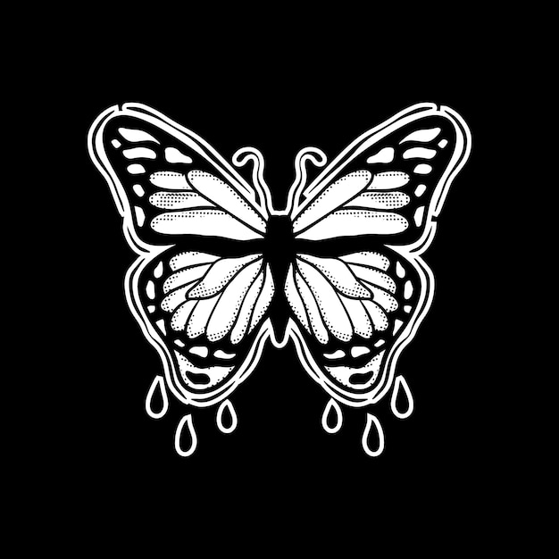 Butterfly art Illustration hand drawn style black and white for tattoo sticker logo etc