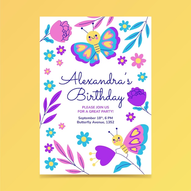 Butterfly birthday invitation template