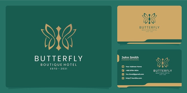 Butterfly boutique hotel luxurious logo design and business card