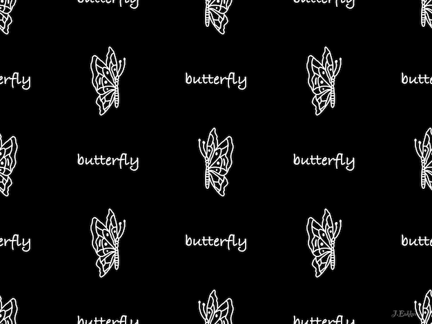 Butterfly cartoon character seamless pattern on black background