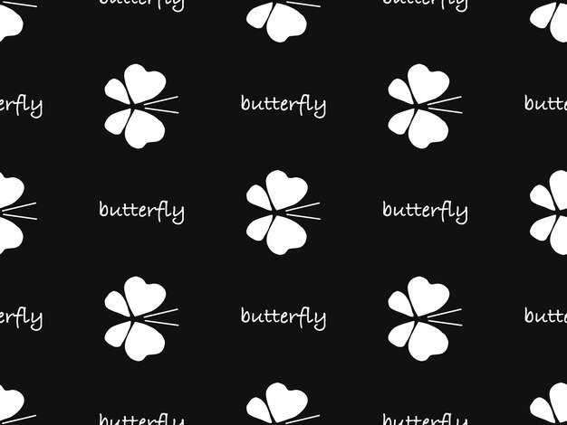 Butterfly cartoon character seamless pattern on black background