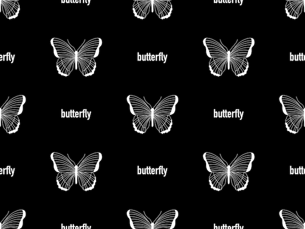 Butterfly cartoon character seamless pattern on black background