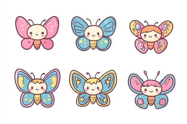 Vector butterfly cartoon character set illustration