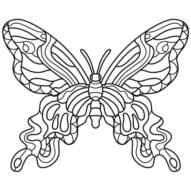 Butterfly coloring book zentangle isolated on white background