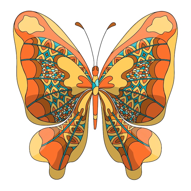 Butterfly Coloring page for adults antistress in zentangle style