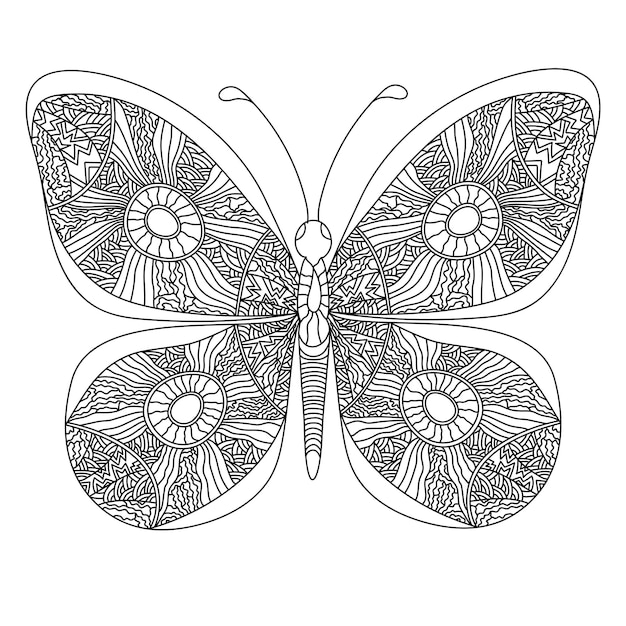 Butterfly Coloring page in zentangle style