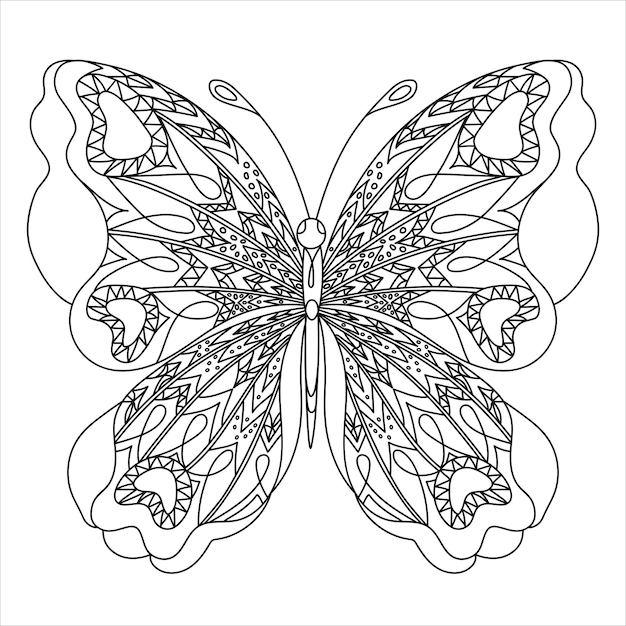 Butterfly Coloring page in zentangle style