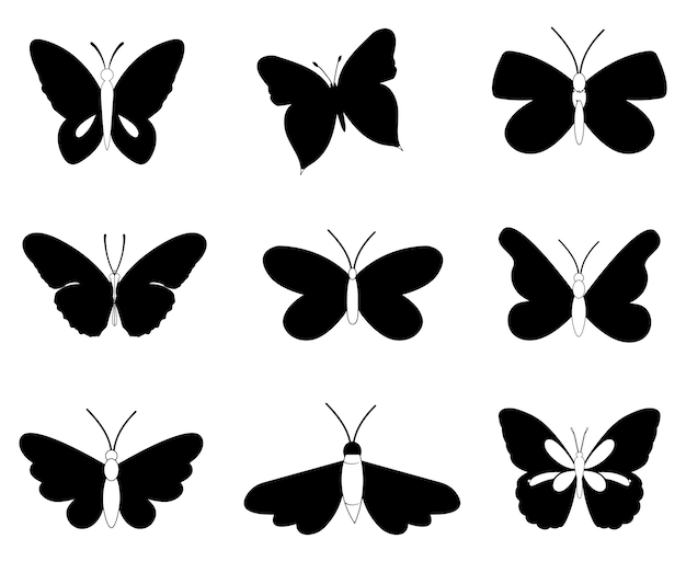 Butterfly doodle isolated flat vector Silhouettes