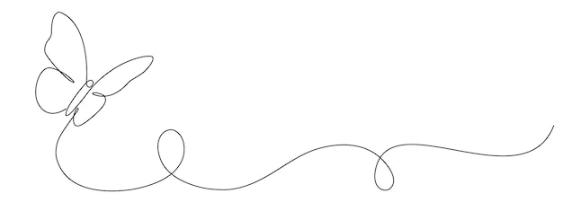 Butterfly drawing with one continuous editable line minimalistic linear design of beautiful