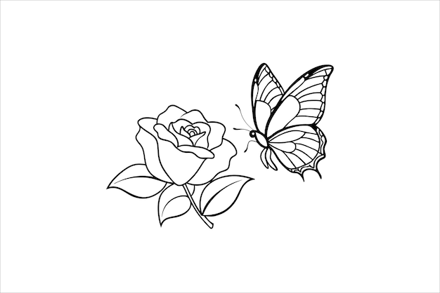 Butterfly and flower outline illustration for coloring book