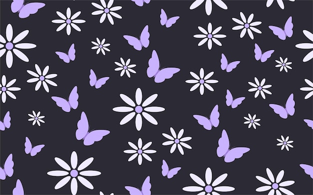 Butterfly and flowers seamless colorful pattern