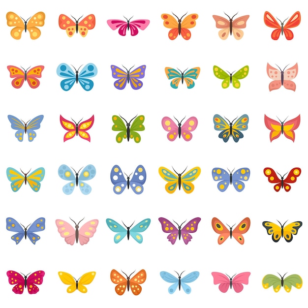 Butterfly icons set. Flat set of butterfly vector icons isolated on white background