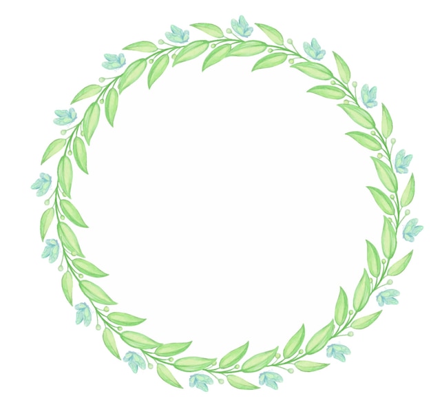 Butterfly leaves green watercolor wreath round shaped on an isolated background