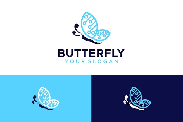 butterfly logo design with technology and flying