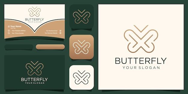 Butterfly Logo geometric design abstract vector template Linear style icon.