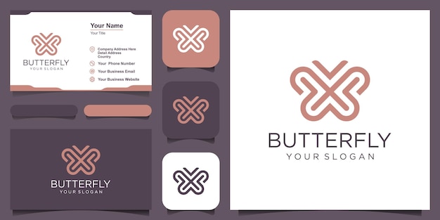 Butterfly logo. Luxury line logotype design illustration.