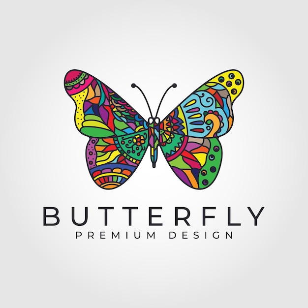 Butterfly logo Multicolored rainbow abstract butterfly Vector illustration design