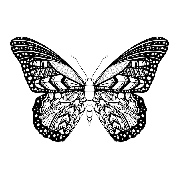 Butterfly mandala zentangle coloring page illustration