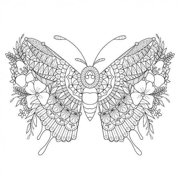 Butterfly Mandala Zentangle Illustration in Lineal Style