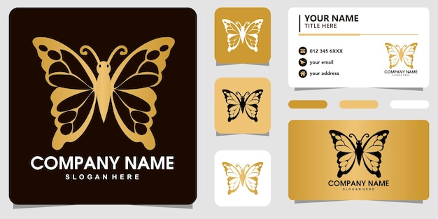 Butterfly modern logo witn line art and business card