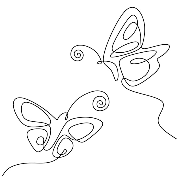 Butterfly one continuous line drawing Beautiful butterfly couple is flying together in the air