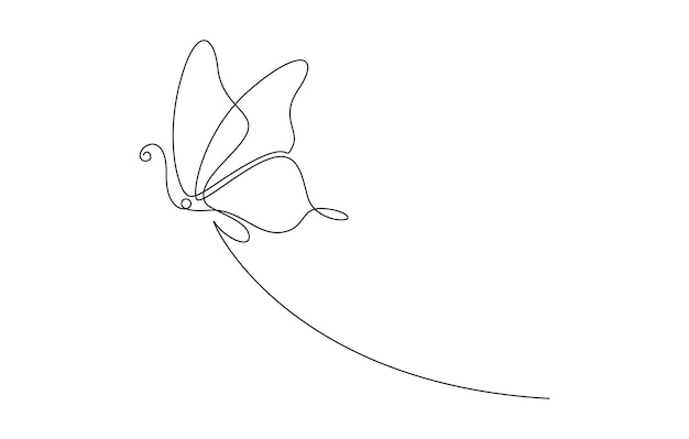 Butterfly in One continuous line drawing Beautiful flying moth for wellbeing beauty or spa salon logo and divider concept in simple linear style Editable stroke Doodle vector illustration