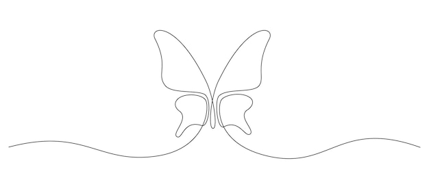 Butterfly in One continuous line drawing Beautiful flying moth for wellbeing beauty or spa salon logo and divider concept in simple linear style Editable stroke Doodle vector illustration