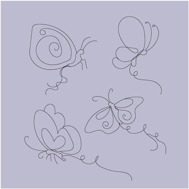 Butterfly outline with drawn details collection