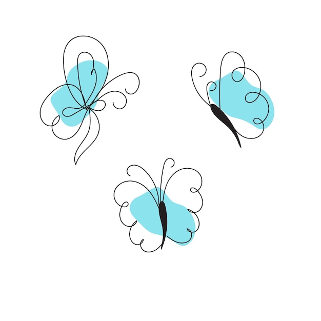 Butterfly outline with drawn details collection