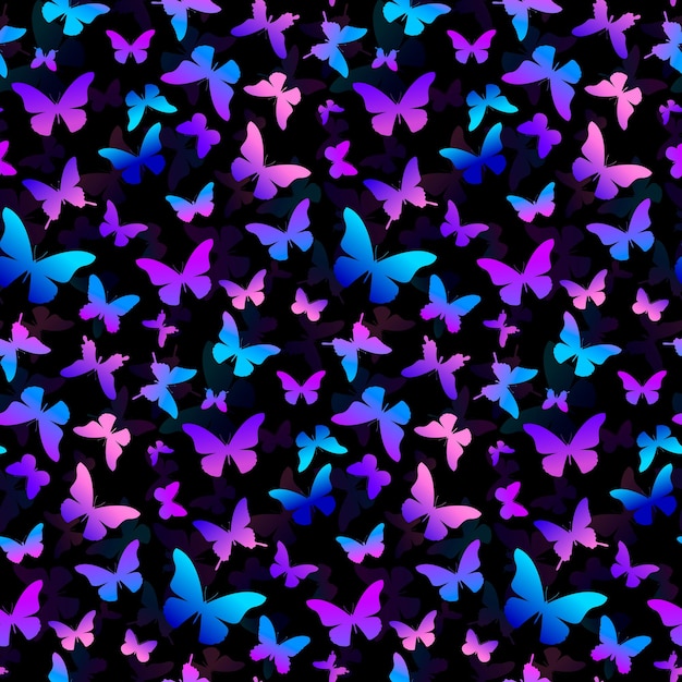 Butterfly seamless pattern Colorful butterflies on a black background Vector