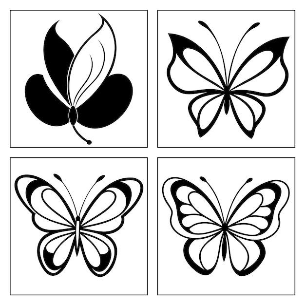 Vector butterfly silhouette vector art design and black colour insect butterfly flying flat outline shape