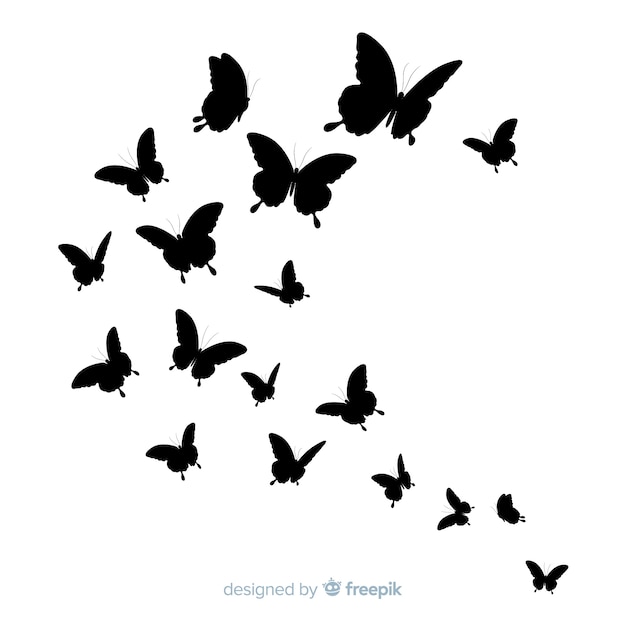 Vector butterfly silhouettes flying