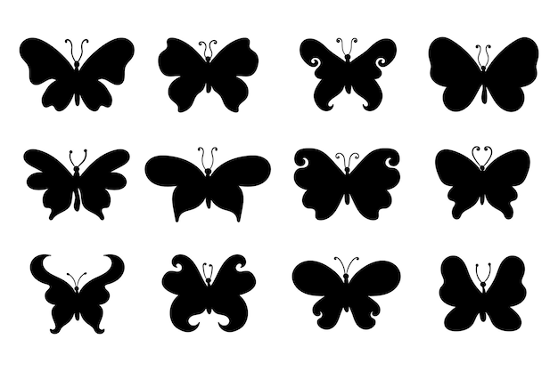 Butterfly silhouettes monochrome butterflies silhouettes collection on white background