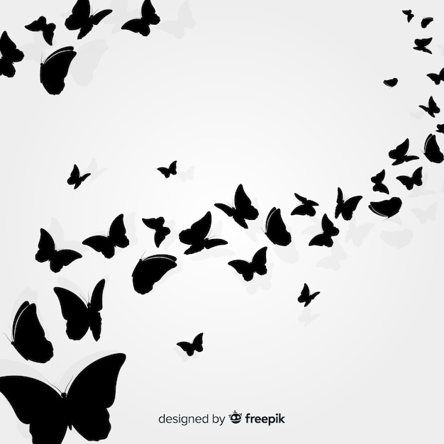 Butterfly swarm silhouette background