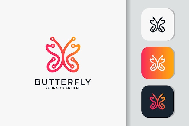 Butterfly tech logo design with line circuit concept