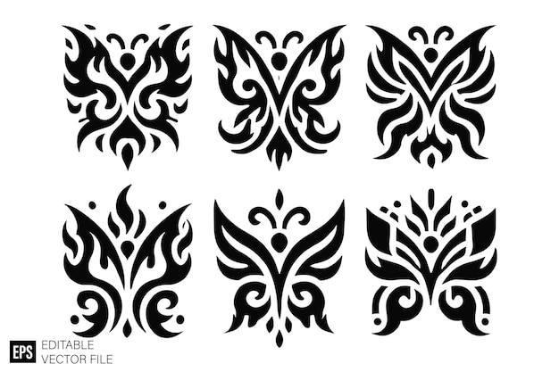 Vector butterfly tribal tattoo vector illustration graphic clipart silhouette black and white design