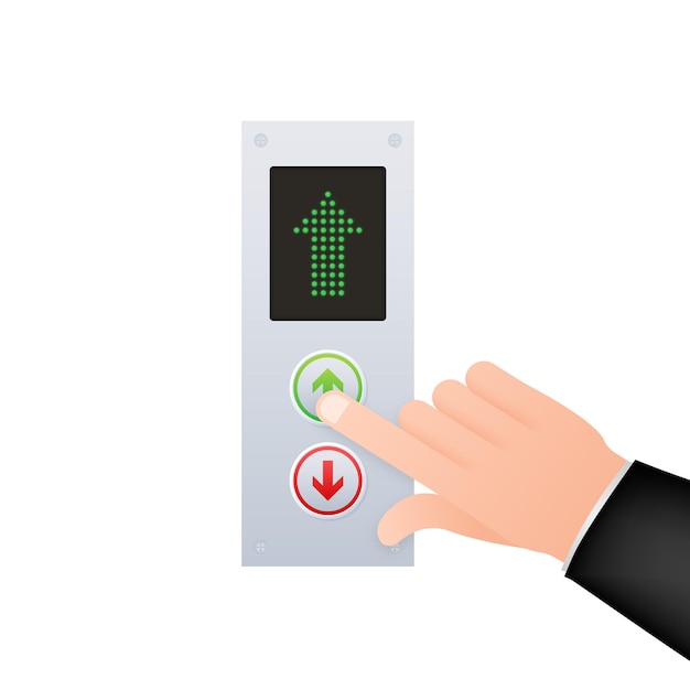 Button call elevator lift Finger on the button Vector stock illustration