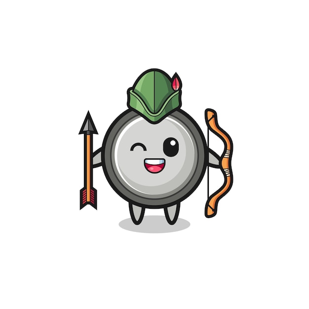 Button cell cartoon as medieval archer mascot