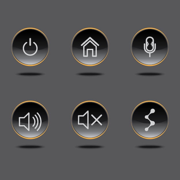 Button circle icon blak on dark background