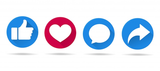 Button icons like on social media sites in a long shadow that looks simple.