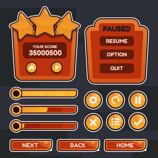 Button set designed game user interface GUI illustration for video games computers