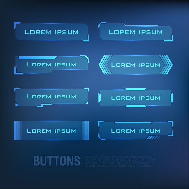 Button set Technofuturistic style scifi color blue 4